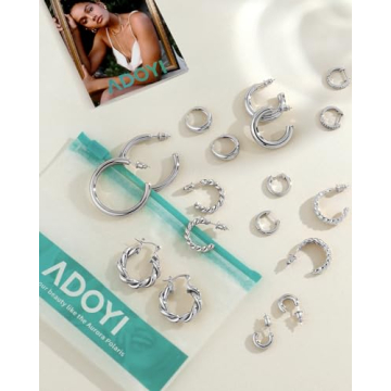 ADOYI Silver Hoop Earrings Set for Women - 9 Pairs Gold Plated