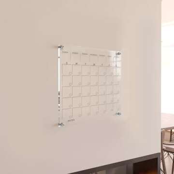 Classic Acrylic Calendar for Wall | Oversize 12' X 12' | Clear Home Office Glass Calander Dry Erase ...