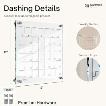 Classic Acrylic Calendar for Wall | Oversize 12' X 12' | Clear Home Office Glass Calander Dry Erase Board Large Reusable Whiteboard Big Monthly Family Planner Free Liquid Chalk Markers