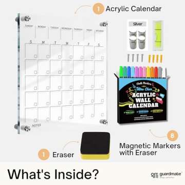 Classic Acrylic Calendar for Wall | Oversize 12' X 12' | Clear Home Office Glass Calander Dry Erase Board Large Reusable Whiteboard Big Monthly Family Planner Free Liquid Chalk Markers