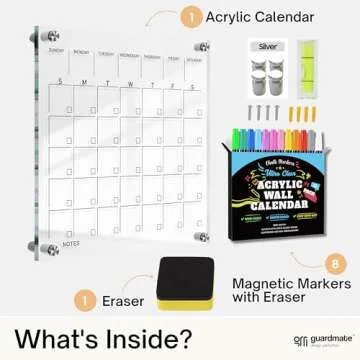 Classic Acrylic Calendar for Wall | Oversize 12' X 12' | Clear Home Office Glass Calander Dry Erase Board Large Reusable Whiteboard Big Monthly Family Planner Free Liquid Chalk Markers