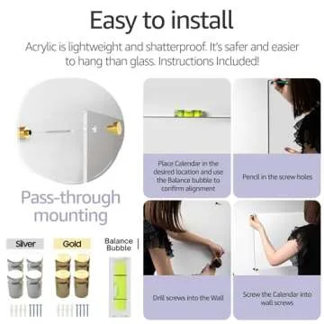 Classic Acrylic Calendar for Wall | Oversize 12' X 12' | Clear Home Office Glass Calander Dry Erase Board Large Reusable Whiteboard Big Monthly Family Planner Free Liquid Chalk Markers