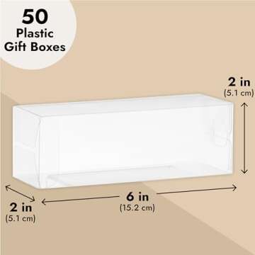 Juvale 50-Pack 2x2x6 Clear Boxes - Plastic Gift Boxes for Macaron, Candy, Treats, Wedding, Baby Shower, Birthday Party, Retail