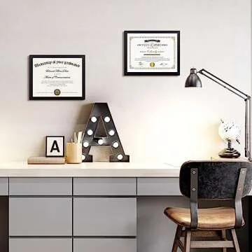 upsimples Certificate Frame with High Definition Glass, 8.5 by 11 Picture Diploma Document Frames for Wall and Tabletop, Black 5 Pack