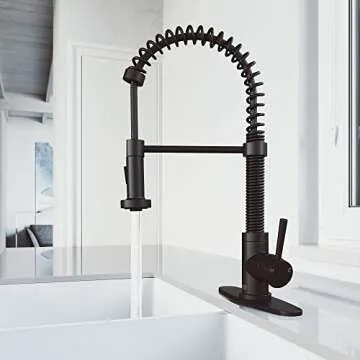 VIGO VG02001MBK1 19" H Edison Single-Handle with Pull-Down Sprayer Kitchen Faucet with Deck Plate in Matte Black