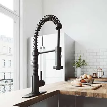 VIGO VG02001MBK1 19" H Edison Single-Handle with Pull-Down Sprayer Kitchen Faucet with Deck Plate in Matte Black