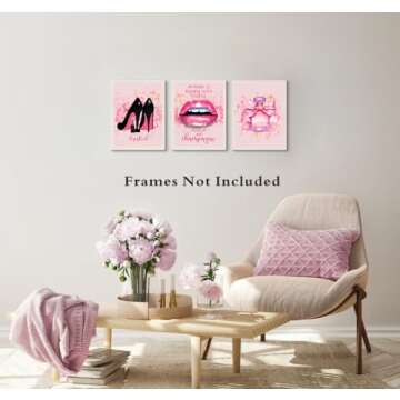 ZOQIPQO Fashion Makeup Art Print Painting for Women Gifts poster Pictures,Woman Makeup Wall Art,Makeup Room Canvas Wall Art,High Heel Shoes Perfume Canvas Prints,Set of 4(8"X10"in Unframed