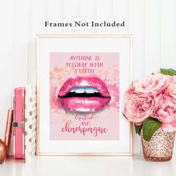 ZOQIPQO Fashion Makeup Art Print Painting for Women Gifts poster Pictures,Woman Makeup Wall Art,Makeup Room Canvas Wall Art,High Heel Shoes Perfume Canvas Prints,Set of 4(8"X10"in Unframed