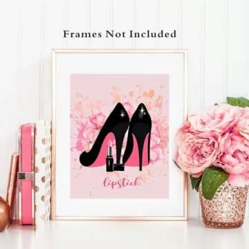ZOQIPQO Fashion Makeup Art Print Painting for Women Gifts poster Pictures,Woman Makeup Wall Art,Makeup Room Canvas Wall Art,High Heel Shoes Perfume Canvas Prints,Set of 4(8"X10"in Unframed