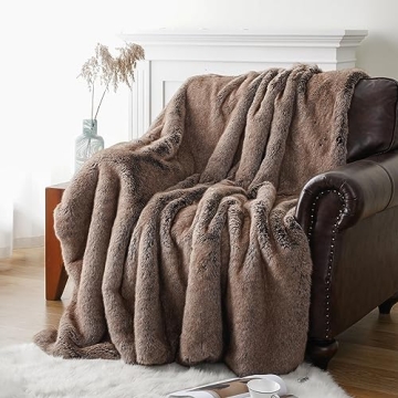 BATTILO HOME Luxury Brown Faux Fur Blanket, Soft Cozy Warm Mink Fur Blanket for Couch, Sofa, Chair, ...