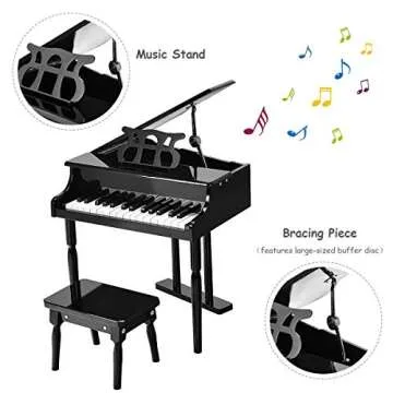 Goplus 30-Key Classical Kids Piano, Mini Grand Piano Wooden Learn-to-Play Musical Instrument Toy with Bench, Piano Lid, Music Rack, Gift for Boys Girls Aged 2+ Baby Tollder(3 Straight Leg-Black)
