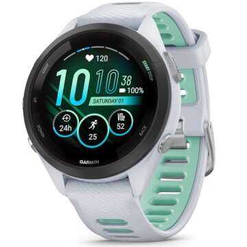 Garmin Forerunner 265S GPS Smartwatch Whitestone/Neo Tropic, 010-02810-04, Bundle with 2 YR CPS Enha...