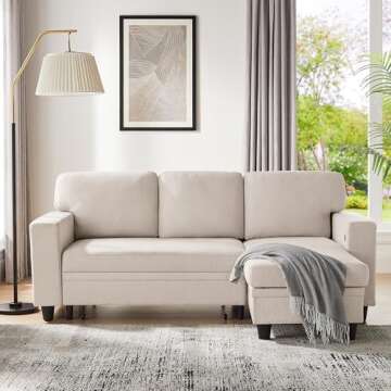 RedLemon 80”Sleeper Sofa Bed,L-Shaped Convertible Sectional Couch Bed with Storage Chaise,2 Built-in Bookshelves and USB Charging Port - Beige