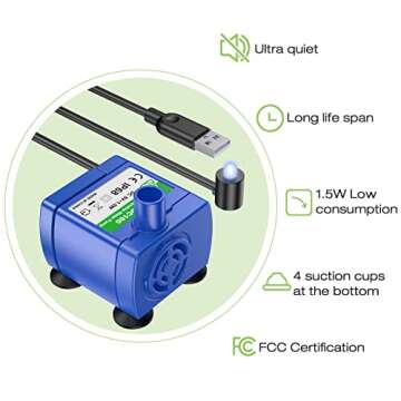 Vekonn Cat Water Fountain with Stainless Steel Top, 2.5L Pet Water Fountain with Led Light and Water...