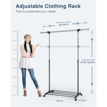 Whitmor Deluxe Adjustable Garment Rack - Rolling Clothes Organizer - Black and Chrome