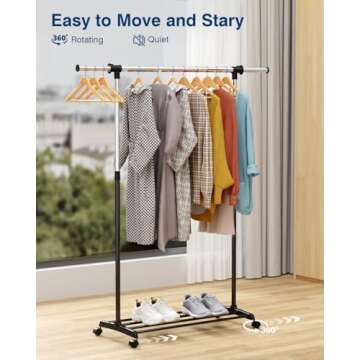 Whitmor Deluxe Adjustable Garment Rack - Rolling Clothes Organizer - Black and Chrome