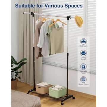 Whitmor Deluxe Adjustable Garment Rack - Rolling Clothes Organizer - Black and Chrome