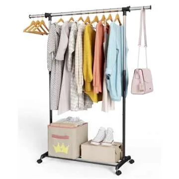 Whitmor Deluxe Adjustable Garment Rack - Rolling Clothes Organizer - Black and Chrome