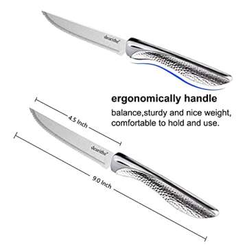 dearithe Steak Knives Set of 6, Serrated Stainless Steel Sharp Blade Flatware Steak Knife Set,4.5 In,Dishwasher Safe