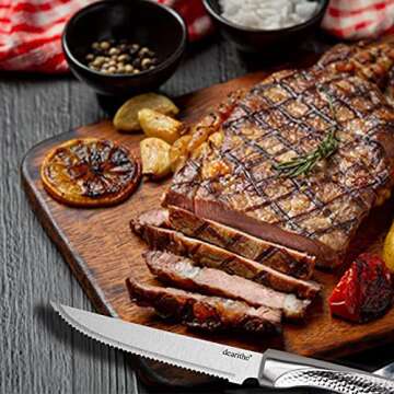 dearithe Steak Knives Set of 6, Serrated Stainless Steel Sharp Blade Flatware Steak Knife Set,4.5 In,Dishwasher Safe