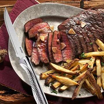 dearithe Steak Knives Set of 6, Serrated Stainless Steel Sharp Blade Flatware Steak Knife Set,4.5 In,Dishwasher Safe