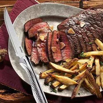 dearithe Steak Knives Set of 6, Serrated Stainless Steel Sharp Blade Flatware Steak Knife Set,4.5 In,Dishwasher Safe