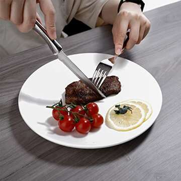 dearithe Steak Knives Set of 6, Serrated Stainless Steel Sharp Blade Flatware Steak Knife Set,4.5 In,Dishwasher Safe