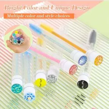 60 Pcs Colorful Lash Disposable Mascara Brushes Diamond Eyelash Spoolies Makeup Brush Mascara Wand in Sanitary Tube Lash Supplies