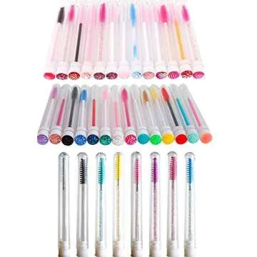 60 Pcs Colorful Lash Disposable Mascara Brushes Diamond Eyelash Spoolies Makeup Brush Mascara Wand in Sanitary Tube Lash Supplies