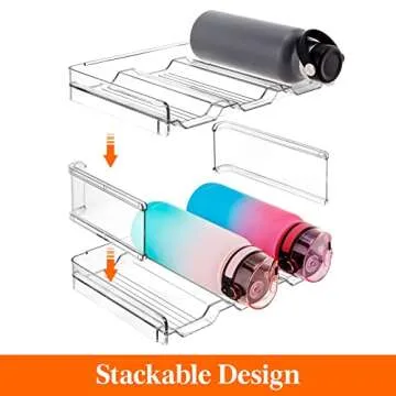 Lifewit Stackable Water Bottle Organizer for Cabinet, Water Bottle Holder, Kitchen Pantry Organization and Storage, Plastic Fridge Wine Racks, Tumbler Travel Mug Cup Holder, 3Pack, Hold 9 Bottles