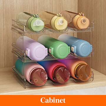 Lifewit Stackable Water Bottle Organizer for Cabinet, Water Bottle Holder, Kitchen Pantry Organization and Storage, Plastic Fridge Wine Racks, Tumbler Travel Mug Cup Holder, 3Pack, Hold 9 Bottles