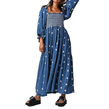 Elegant ABYOVRT Floral Maxi Dress with Pockets