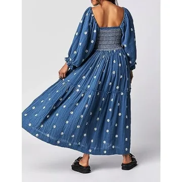 Elegant ABYOVRT Floral Maxi Dress with Pockets