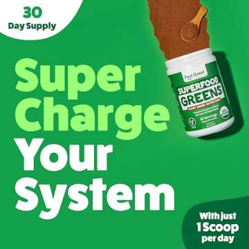 Organic Superfood Greens Powder - Cocoa Chocolate | Super Greens Fruit & Vegetable Supplement | Over 20 Greens, Fruits & Veggies, Fiber, Probiotics & Digestive Enzymes | 30 Servings