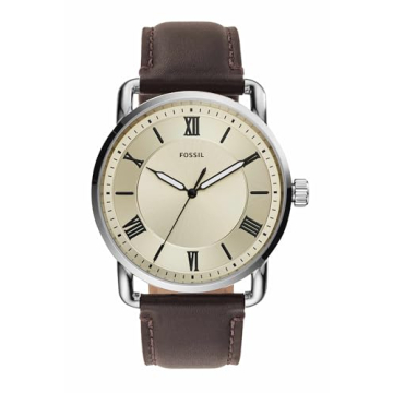 Fossil Men's Copeland Quartz Stainless Steel and Leather Three-Hand Watch, Color: Silver, Brown (Mod...