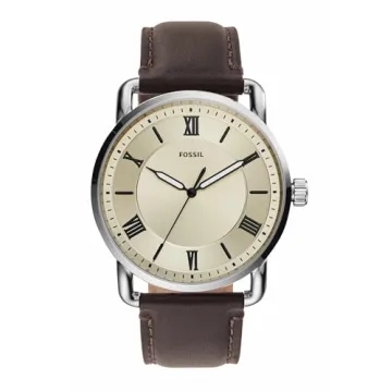 Fossil Men's Copeland Quartz Stainless Steel and Leather Three-Hand Watch, Color: Silver, Brown (Mod...