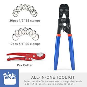 iCRIMP Ratchet PEX Cinch Tool with Removing function for 3/8 to 1-inch Stainless Steel Clamps with 2...