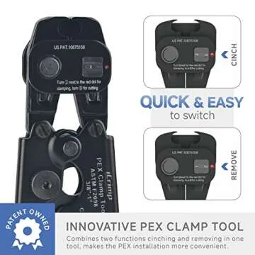 iCRIMP Ratchet PEX Cinch Tool with Removing function for 3/8 to 1-inch Stainless Steel Clamps with 20PCS 1/2-inch and 10PCS 3/4-inch PEX Clamps and Pipe Cutter- All in One