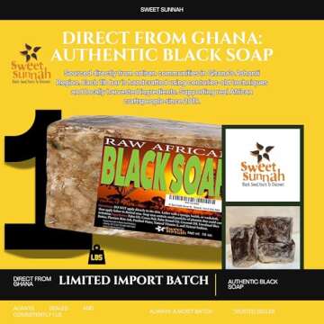 Premium African Black Soap - Pure 1 pound Bulk. Raw Organic Soap for Acne, Dry Skin, Rashes, Burns, Scar Removal, Face & Body Wash, From Ghana West Africa - Authentic African Moisturizer