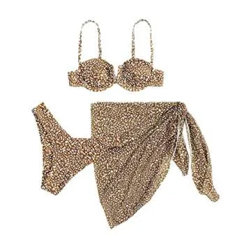 Hilinker Women's Criss Cross Halter Bikini Set Tie Side 3 Piece Swimsuit with Coverup Beach Skirt Coffee Small