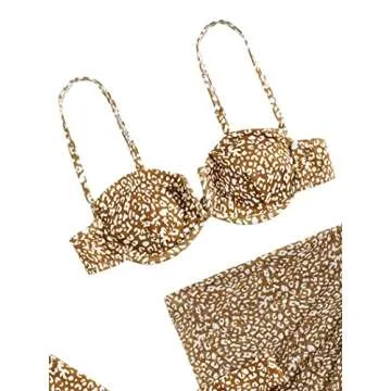 Hilinker Women's Criss Cross Halter Bikini Set Tie Side 3 Piece Swimsuit with Coverup Beach Skirt Coffee Small