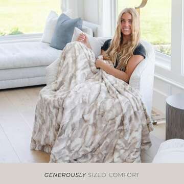 GRACED SOFT LUXURIES Softest Throw Blanket Warm Elegant Cozy Fluffy Thick Comfy Soft Faux Fur for Home, Couch, Sofa, Bed (Marbled Ivory, Large 50" x 60")