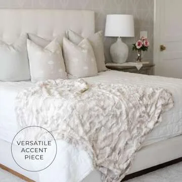 GRACED SOFT LUXURIES Softest Throw Blanket Warm Elegant Cozy Fluffy Thick Comfy Soft Faux Fur for Home, Couch, Sofa, Bed (Marbled Ivory, Large 50" x 60")