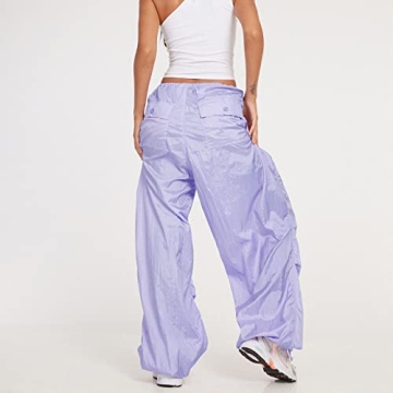 NUFIWI Women Baggy Wide Leg Cargo Pants Low Waist Drawstring Sweatpants Summer Casual Jogger Trousers(Solid Purple,Small)
