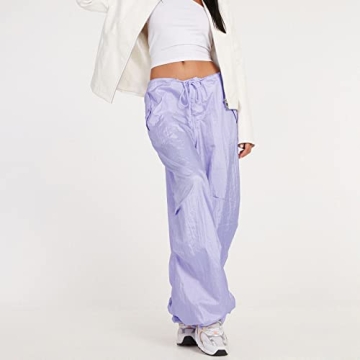 NUFIWI Women Baggy Wide Leg Cargo Pants Low Waist Drawstring Sweatpants Summer Casual Jogger Trousers(Solid Purple,Small)