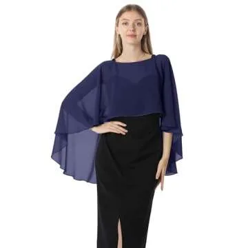 Hotshawl Capelets for women Chiffon Cape Shawls and Wraps for Evening Dress Wedding Capes Cover Up (Navy)