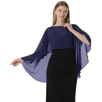 Hotshawl Capelets for women Chiffon Cape Shawls and Wraps for Evening Dress Wedding Capes Cover Up (Navy)