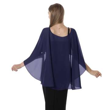 Hotshawl Capelets for women Chiffon Cape Shawls and Wraps for Evening Dress Wedding Capes Cover Up (Navy)