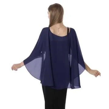 Hotshawl Capelets for women Chiffon Cape Shawls and Wraps for Evening Dress Wedding Capes Cover Up (Navy)