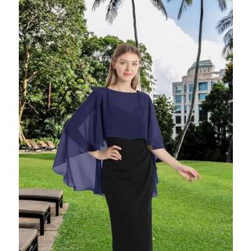 Hotshawl Capelets for women Chiffon Cape Shawls and Wraps for Evening Dress Wedding Capes Cover Up (Navy)